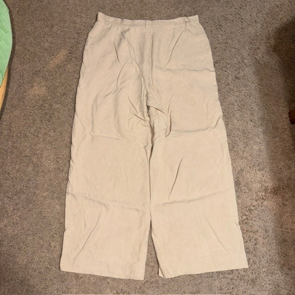Lauren Ralph Lauren Silk Trouser Pants Khaki Pleated Wide Leg Tan 10 - Picture 5 of 7